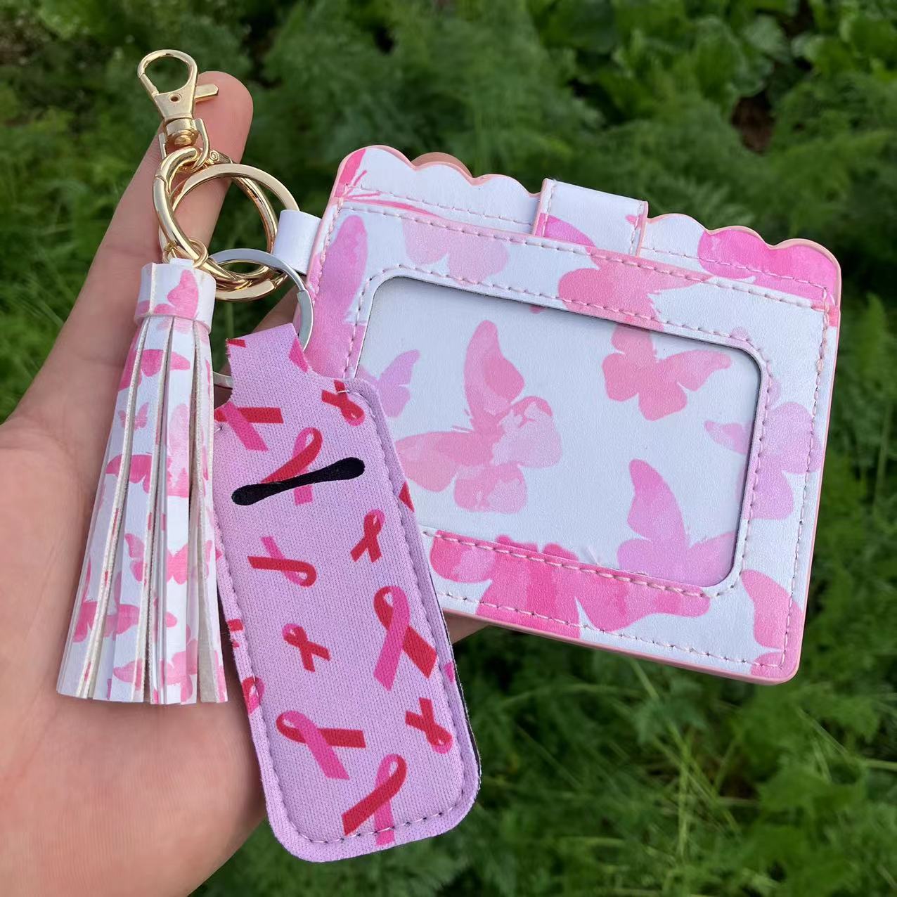 Wholesale Leopard Print Sunflower Butterfly Lipstick Case Card Holder Keychain Wristlet Keychain ACC-KC-QiuXue018