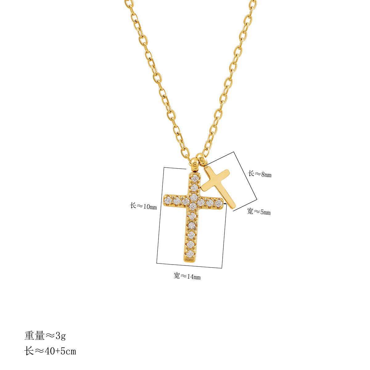 Wholesale Titanium Steel Diamond Cross Pendant Necklace Geometric Gold Jewelry Accessory Gift