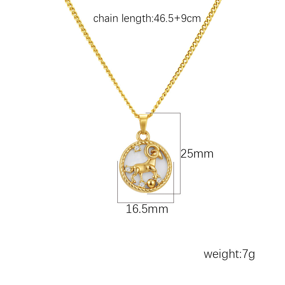 Wholesale Stainless Steel Zodiac Pendant Necklace Round PVD Electroplated Fashion Accessory for Everyday Wear