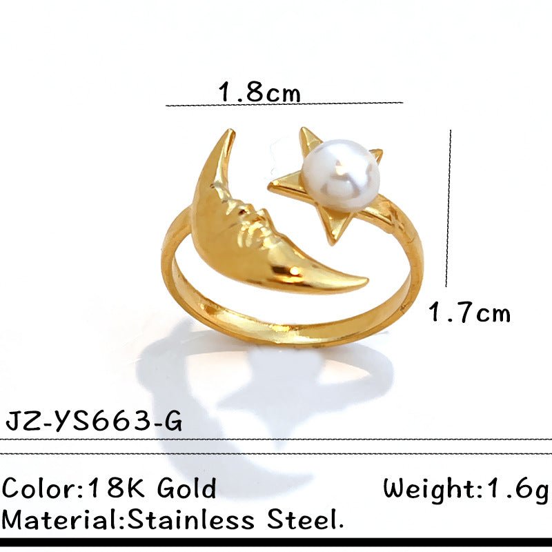 Wholesale Stainless steel starfish shell ring with pearl setting and open design