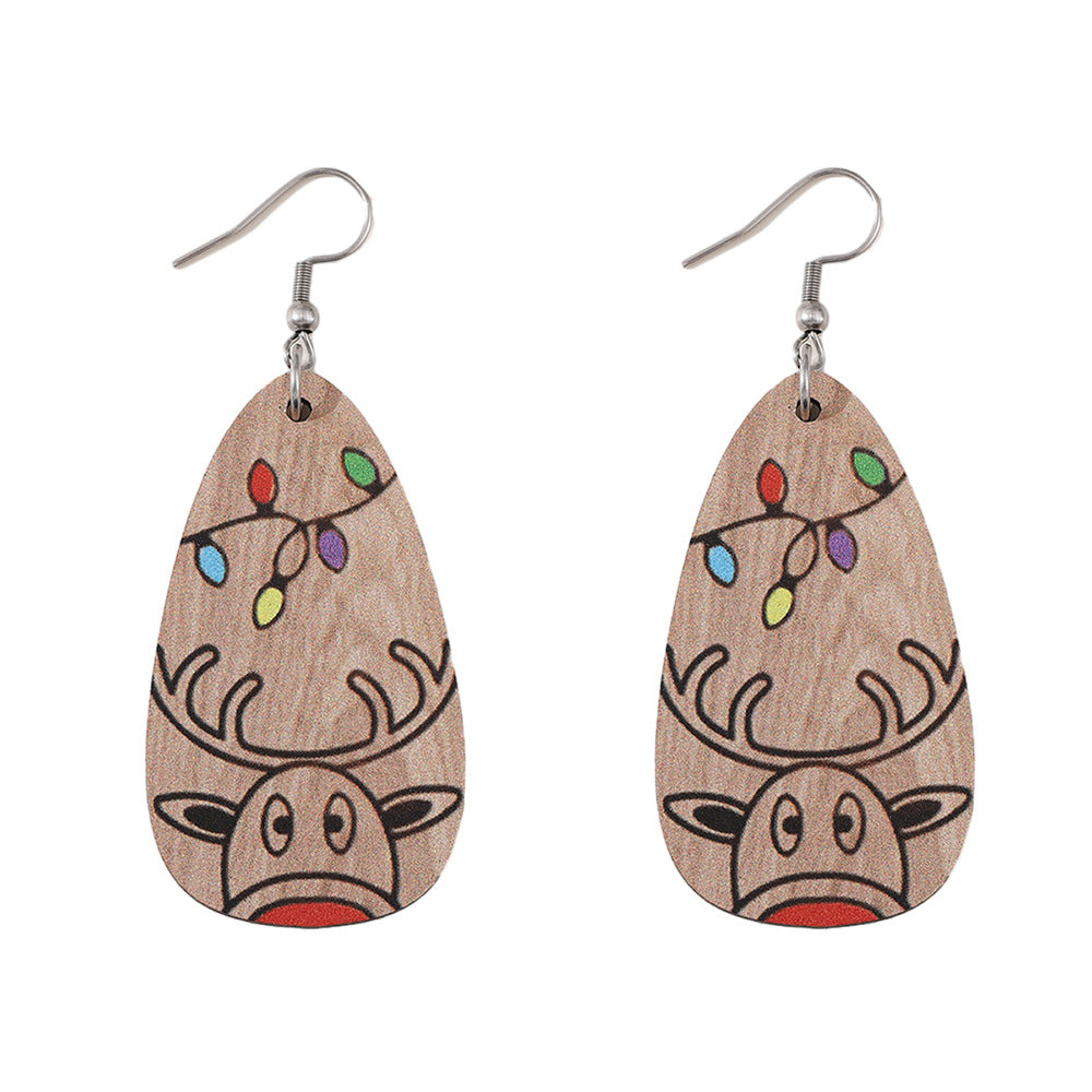 Wholesale Christmas Winter Elk Geometric Pendant Wooden  Earrings