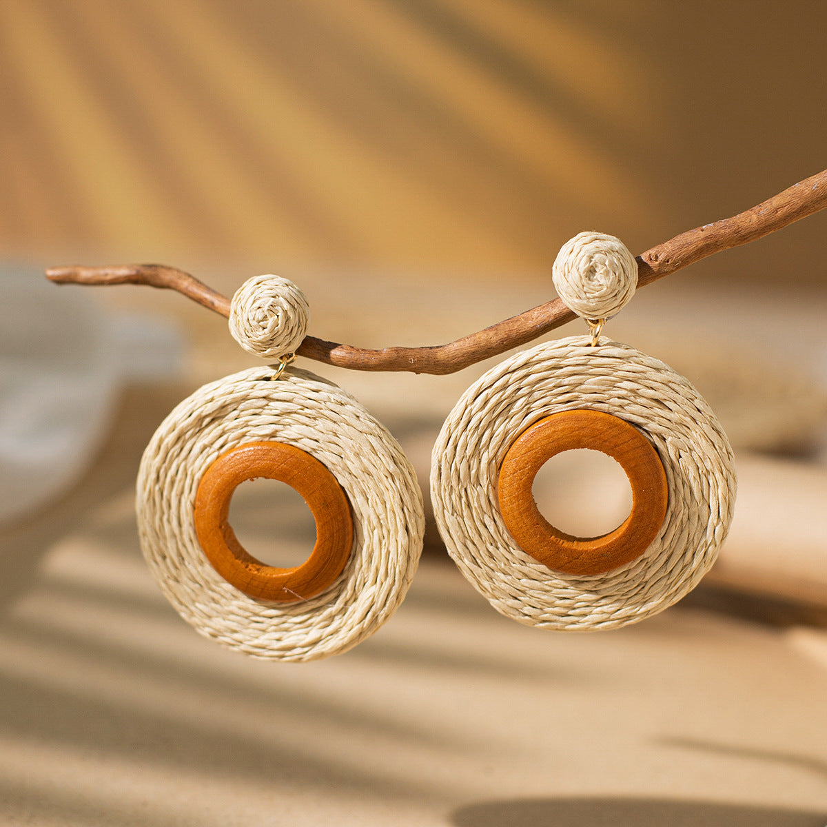 Wholesale Travel Resort Style Colorful Round Raffia Earrings ACC-ES-XLH007