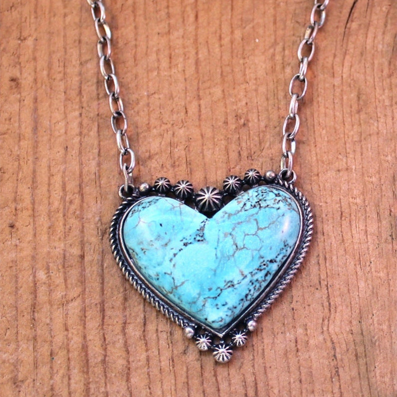 Wholesale Retro Turquoise Pendant Necklace Bohemian Fashion Jewelry Accessory Gift
