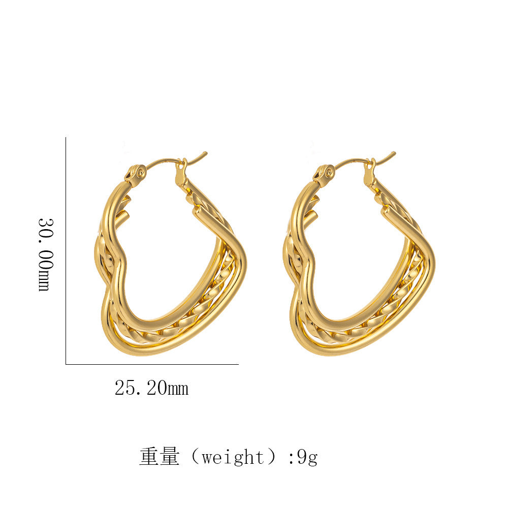 Wholesale Exaggerated retro titanium steel 18k gold twisted earrings