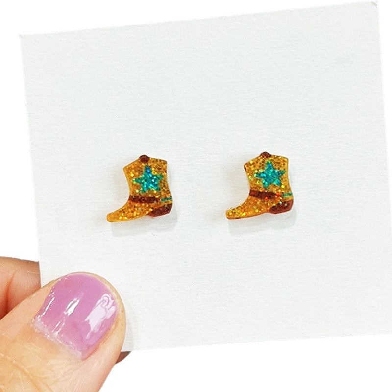 Wholesale Western cowboy elements bright and shiny mini delicate earrings
