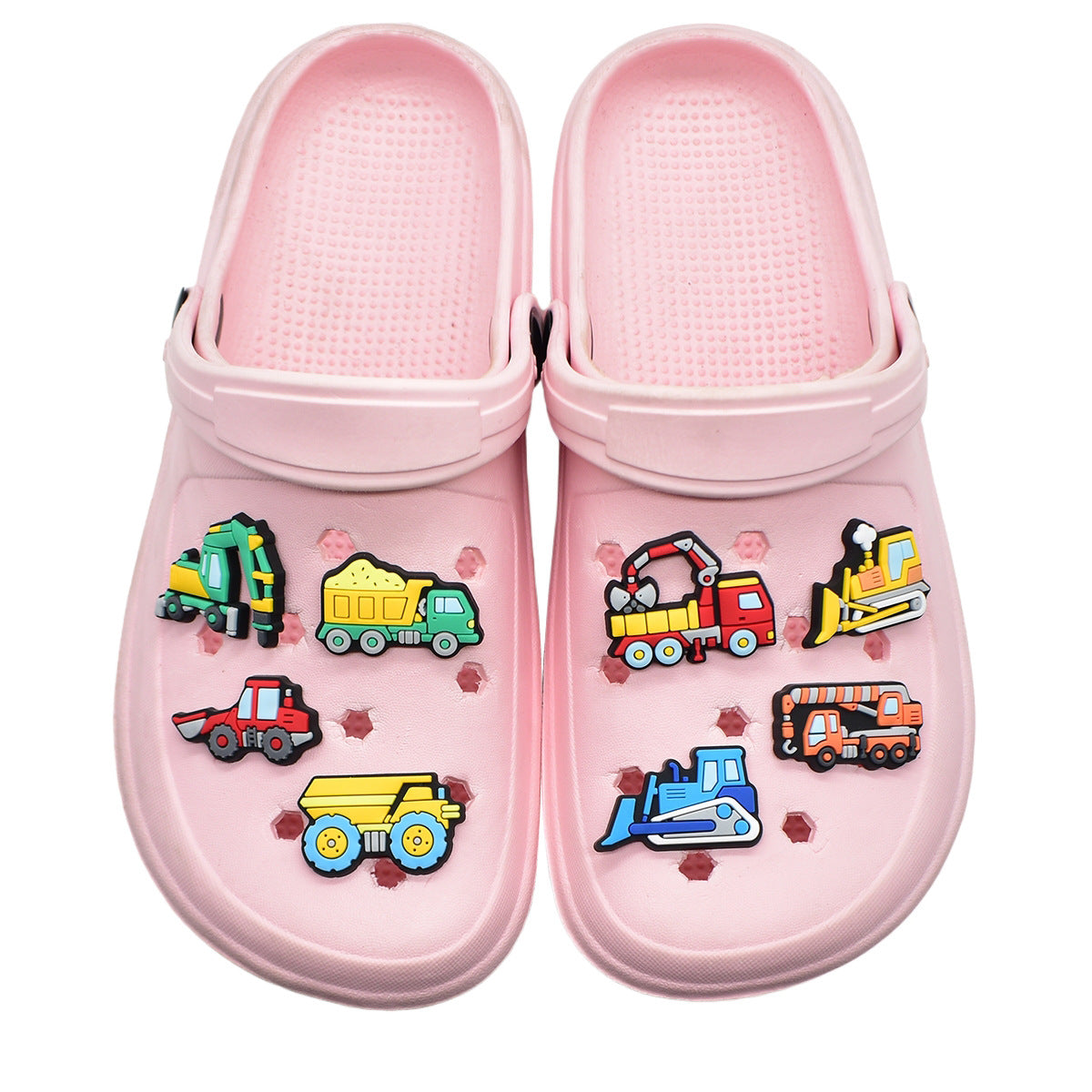 Wholesale Random 100pcs Cartoon construction  PVC Soft Rubber Shoe Buckle Decoration