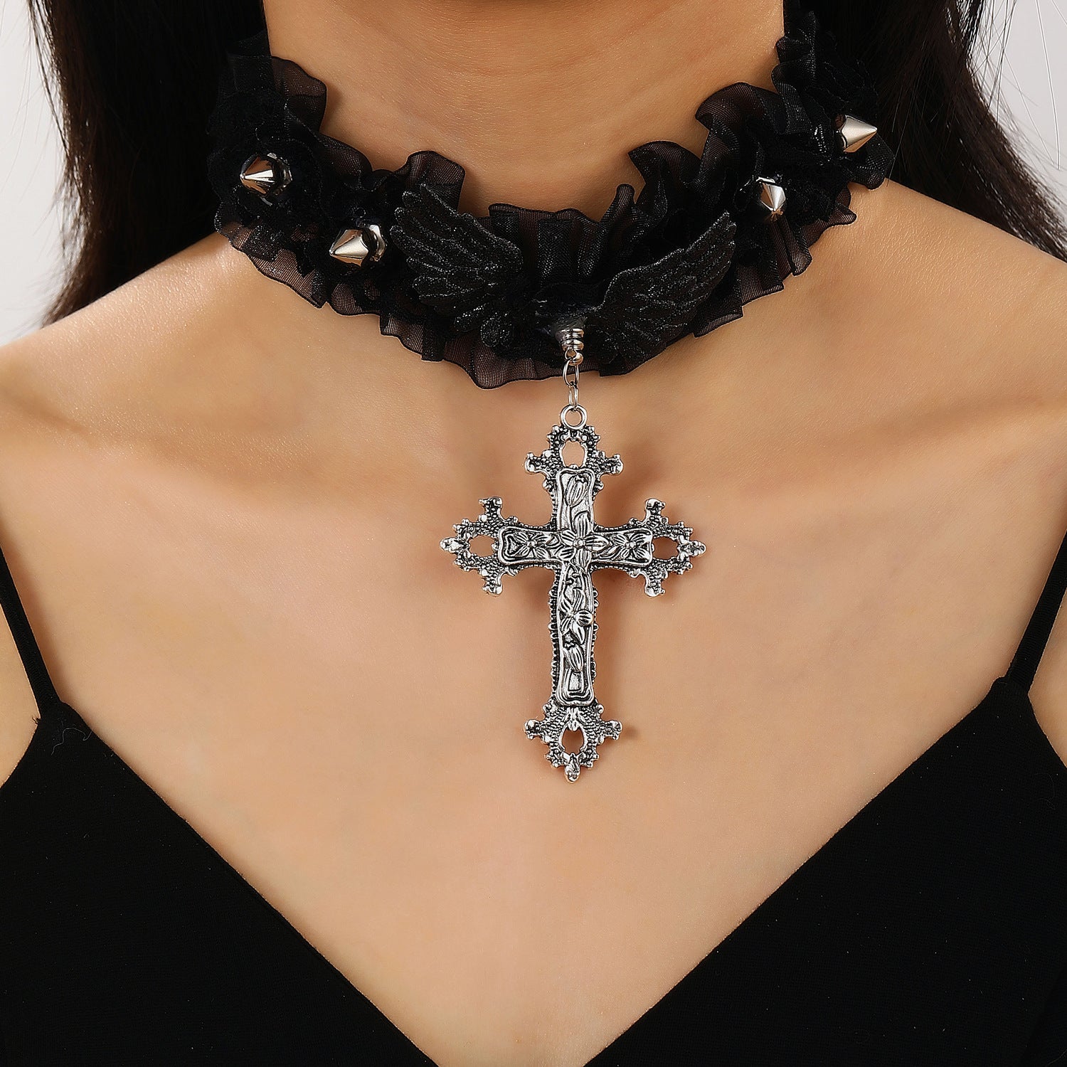 Wholesale Y2K Gothic Cross Choker Necklace Trendy Punk Style Jewelry Accessory Gift