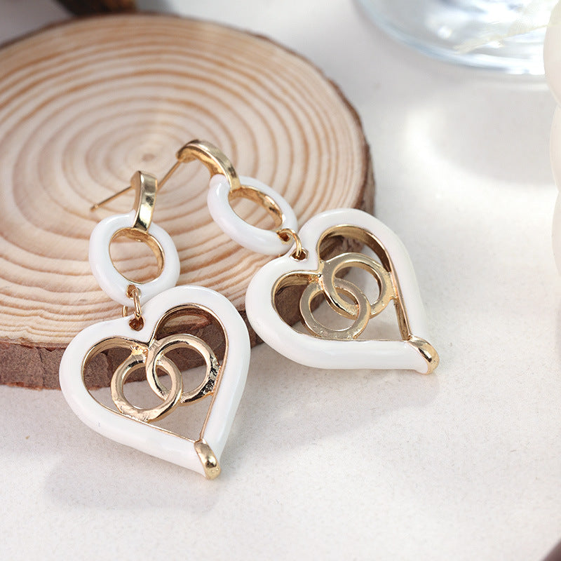 Wholesale vintage oil dripping love silver needle alloy earrings ACC-ES-RuLong007