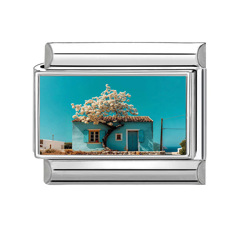 Wholesale Italian Style Landscape DIY Bracelet Charms Stainless Steel Jewelry Making Accessory