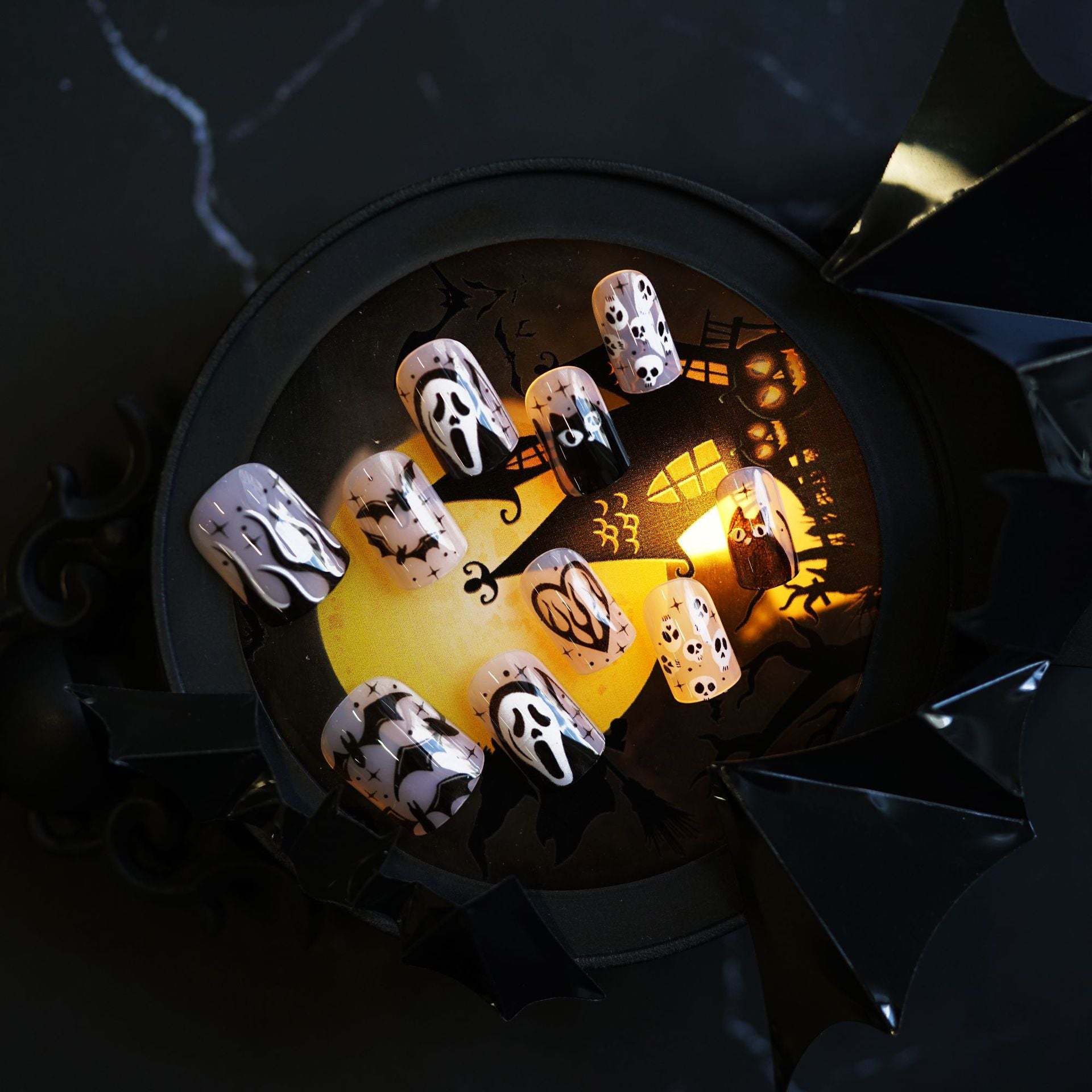 Wholesale 24 Pieces/ box  Ghost Black Cat Nails Kits Nail Stickers