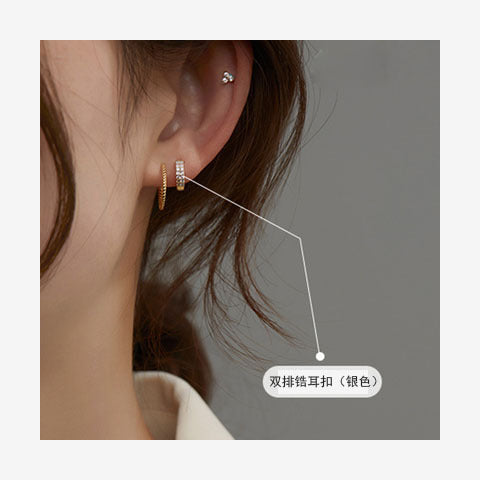 Wholesale Korean-Style Round Hoop Earrings Silver-Plated Diamond Studded Trendy Jewelry For Women Everyday Wear