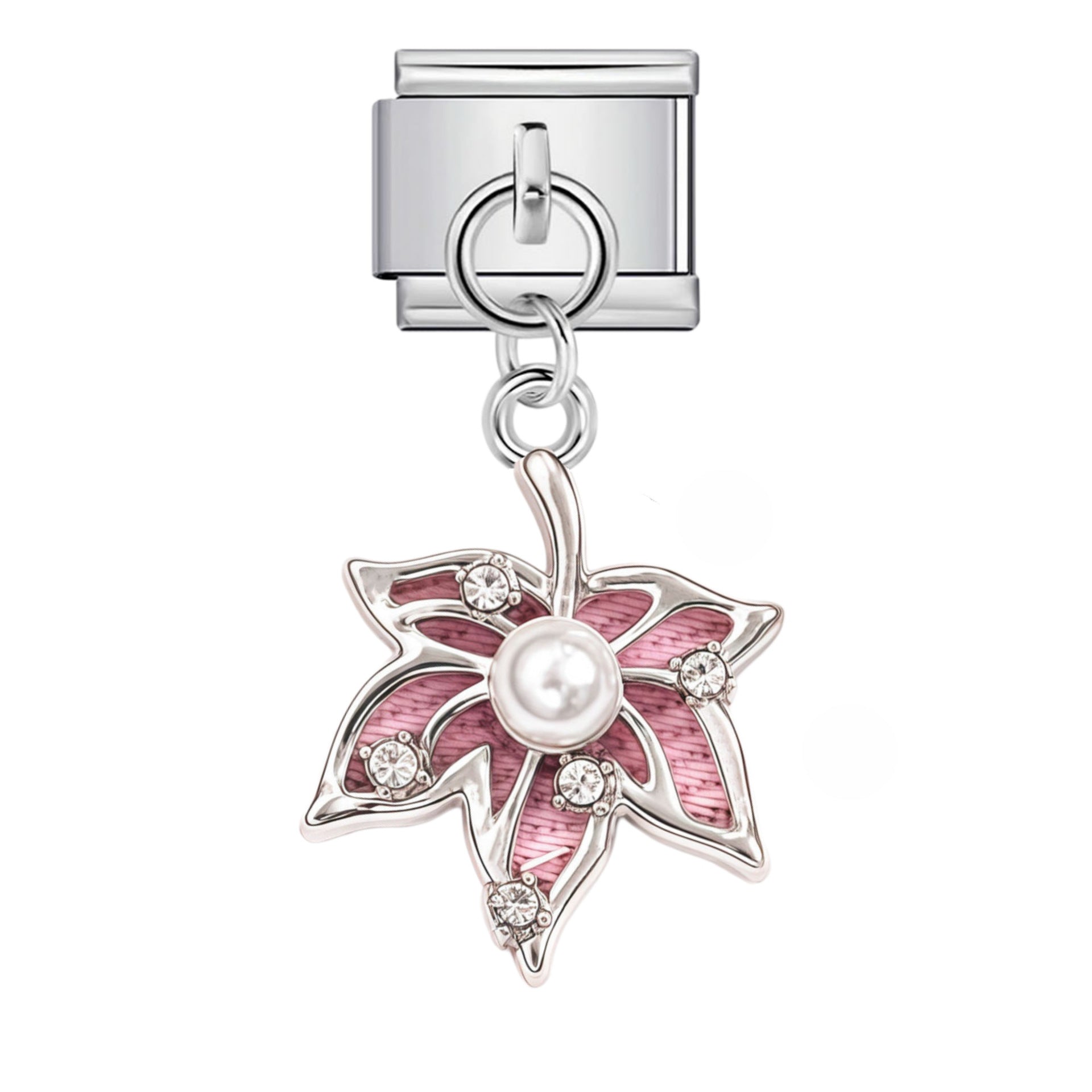 Wholesale Stainless Steel Italian Style Modular Bracelet with Pink Pendant and Elastic Band - Fashion Accessory