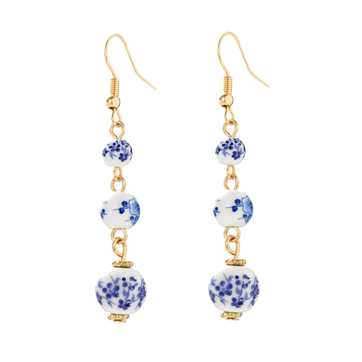 Wholesale Chinese Style Blue and White Porcelain Beads Long Earrings Fashion Jewelry Accessory for Women Boutique Resale Gift