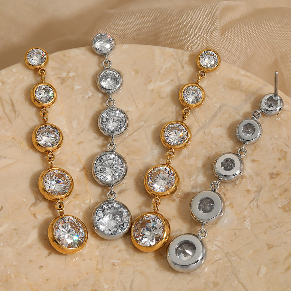 Wholesale Tassel Round Zircon Earrings Stainless Steel Design Simple Style All-match Trendy Earrings