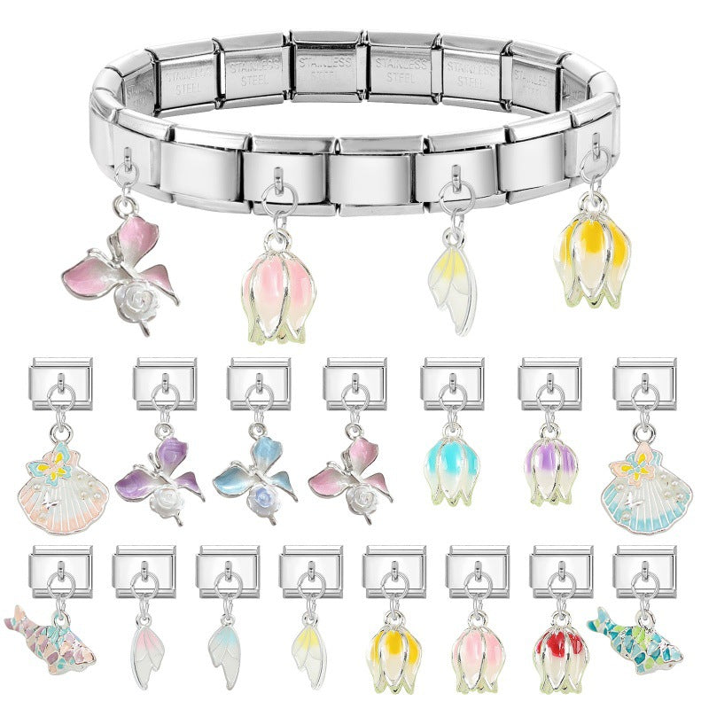 Wholesale 9mm Italian Charm Starter Bracelets DIY flower fish Single Section Creative Stainless Steel Composable Bracelet
