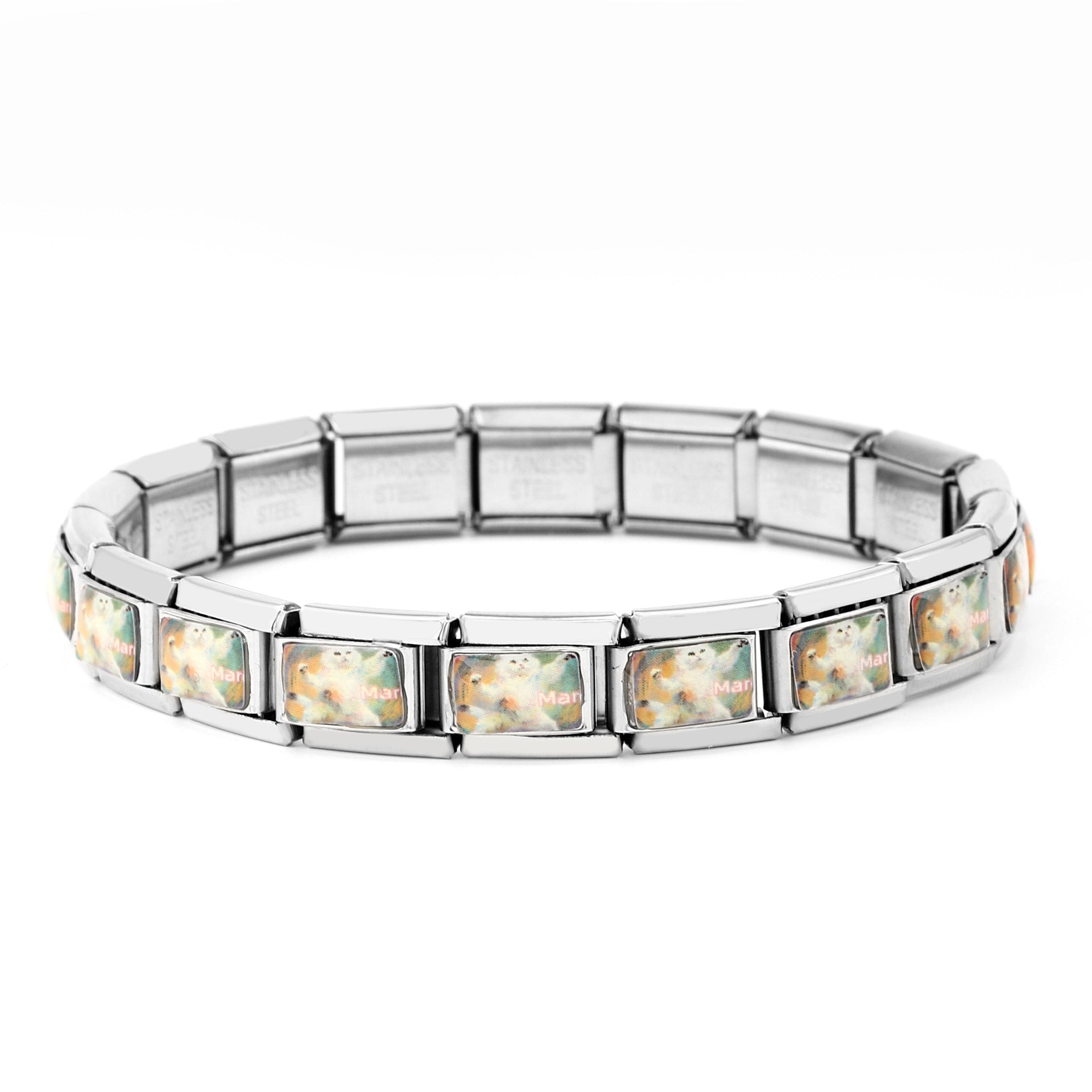 Wholesale 10pcs Italian Charm Bracelet 9mm DIY Spliced Removable Stainless Steel Cartoon Cat Composable Bracelet ACC-BT-XY026