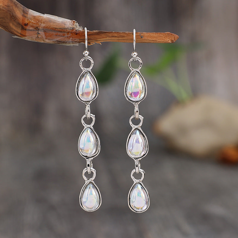 Wholesale drop-shaped colored stone alloy earrings
