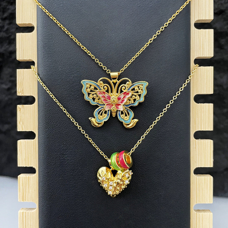 Wholesale Gold Hollow Butterfly Enamel Necklace