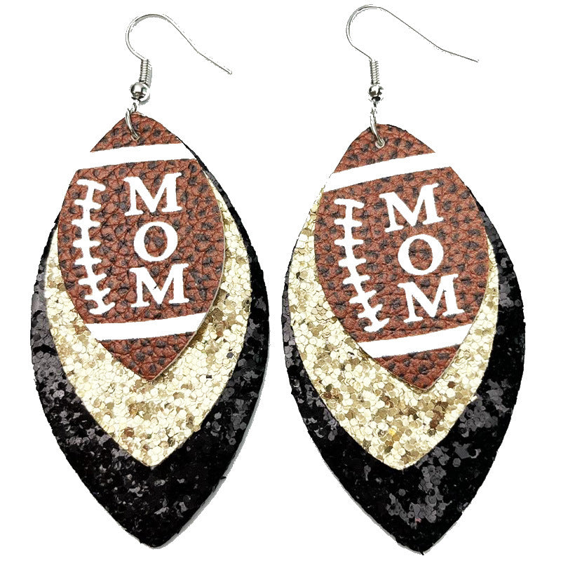 Wholesale 2pairs/pack Sports Style MOM Football Sequin Leather Earrings Mother's Day ACC-ES-HY120