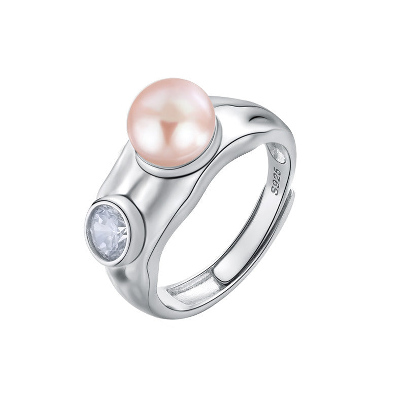 Wholesale  Open Ring  S925 Sterling Silver Ring with Pearl And Zircon Adjustable Opening Rings