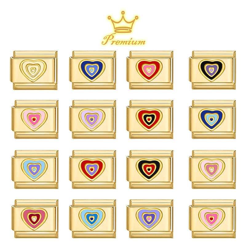 Wholesale Stainless Steel DIY Heart Shaped Bracelet Charms Electroplated Gold Colorful Love Theme Jewelry Making Accessories