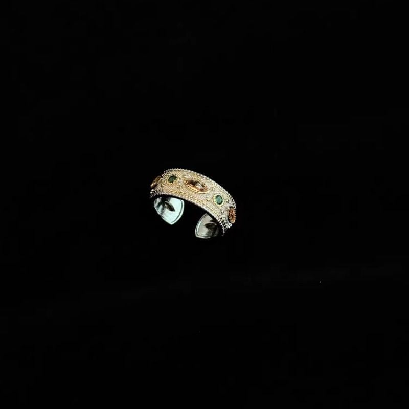 Wholesale Vintage Style Alloy Wide Band Ring with Colorful Zircon Fashion Jewelry Accessory