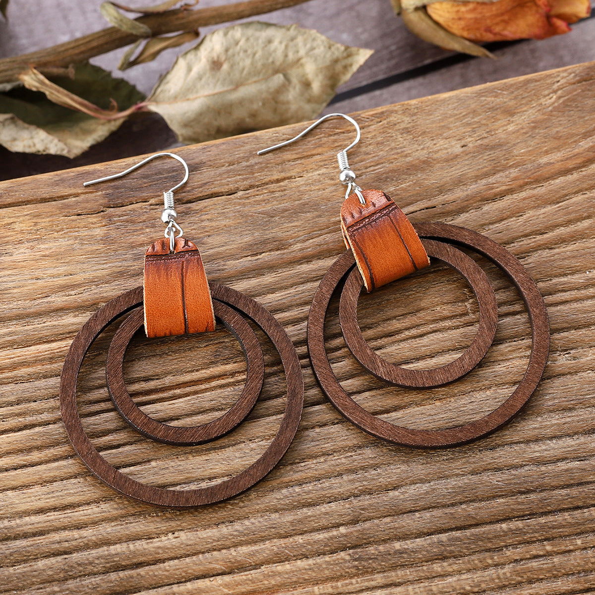 Wholesale Bohemian Double Ring Pendant Earrings