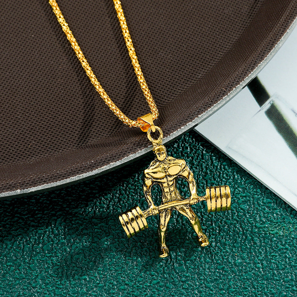 Wholesale Fitness  Barbell Weightlifting Muscle  Gold Plated Pendant Necklace