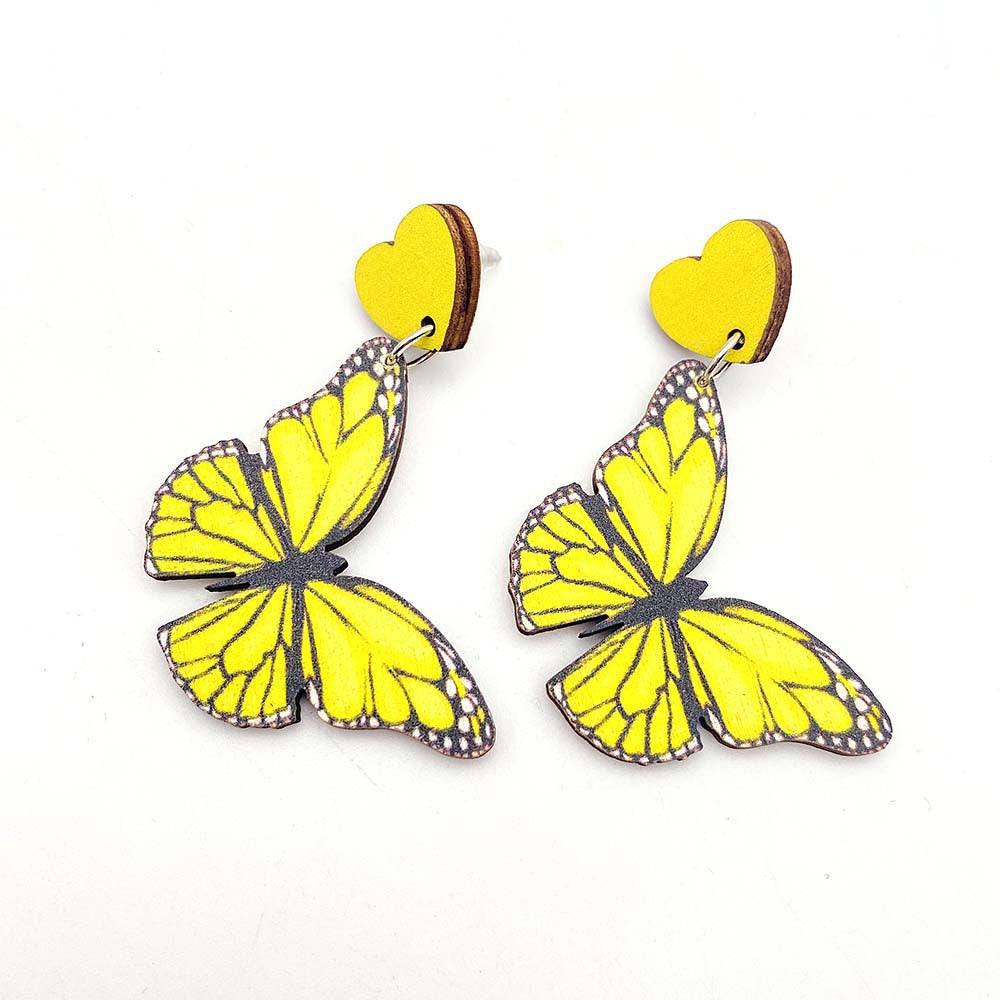 Wholesale Color Butterfly Wooden Earrings Heart Earrings