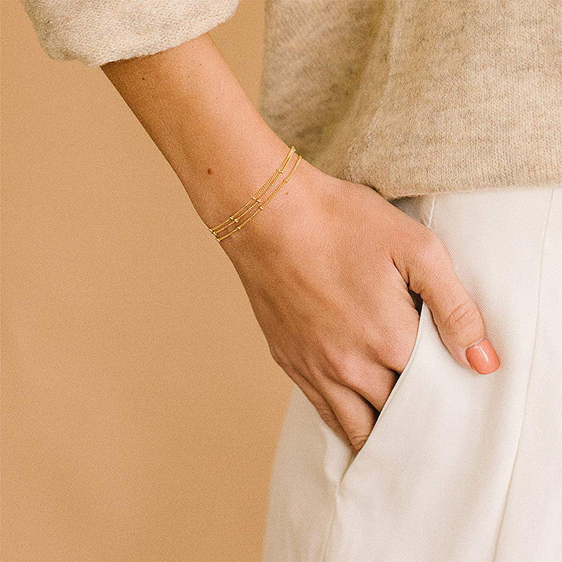 Wholesale Gold Electroplated Alloy Bohemian Three Layer Bead Chain Bracelet For Women Layered Trendy Jewelry