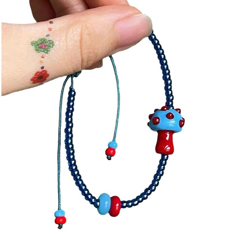 Wholesale blue and red colorful mushroom beaded bracelet