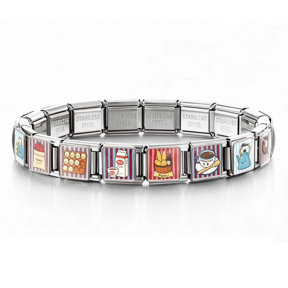Wholesale Stainless Steel Modular Bracelet Cute Breakfast Cartoon Design DIY Detachable Fashion Accessory For Everyday Wear