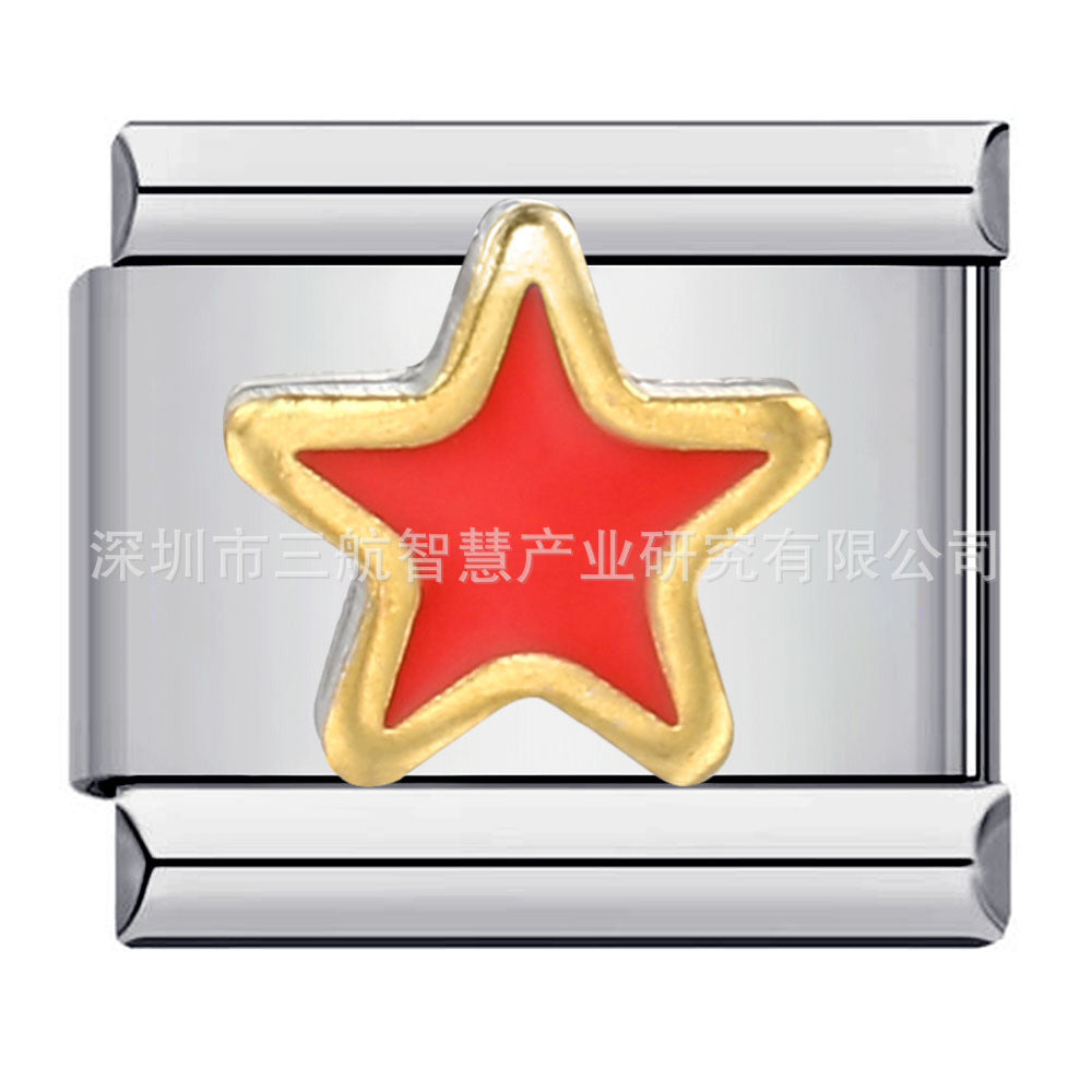 Wholesale 5pcs Italian Charm Bracelet 9mm DIY Splicing Star Smiley Face Stainless Steel Composable Bracelet