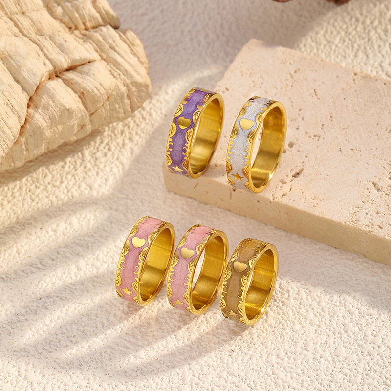Wholesale retro court style heart-shaped stainless steel ring