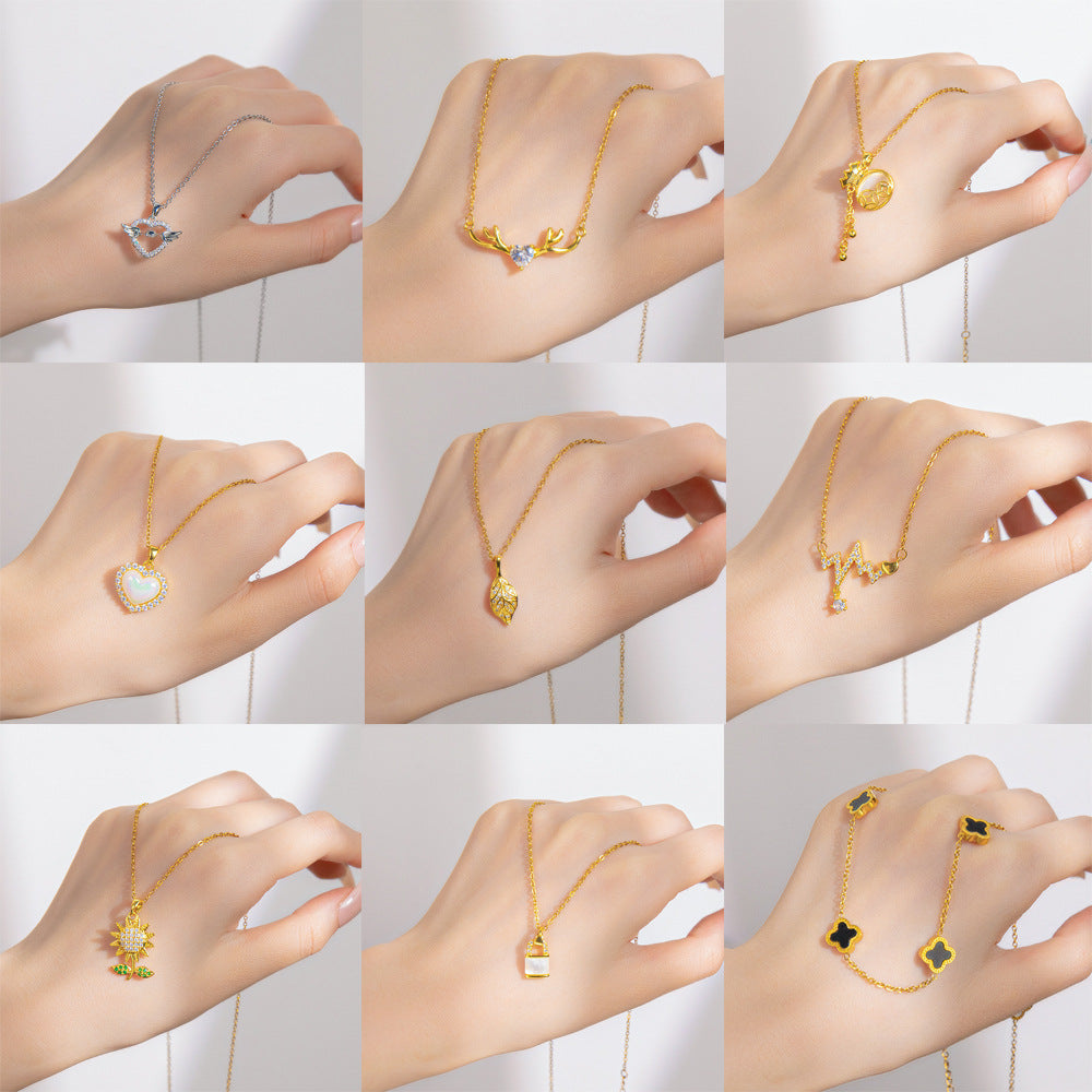 Wholesale Double-sided Four-leaf Clover Titanium Steel Necklace Luxury Necklaces ACC-NE-Qingyan003