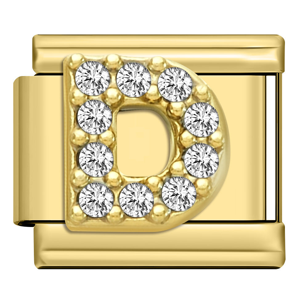 Wholesale Stainless Steel Modular Bracelet with Rhinestones and Gold Letters for Everyday Wear Jewelry Accessory