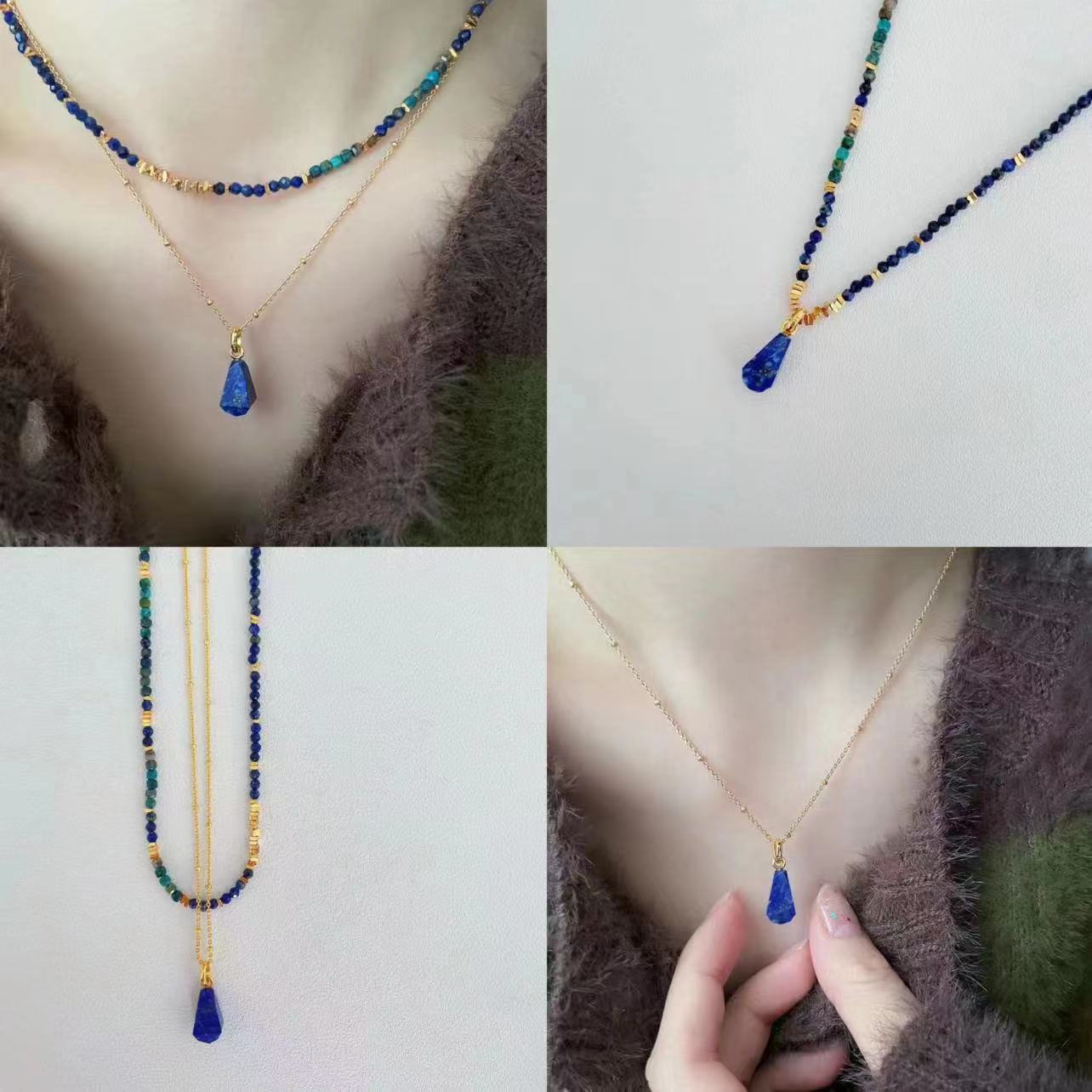 Wholesale color beaded   stacked water drop pendant necklace