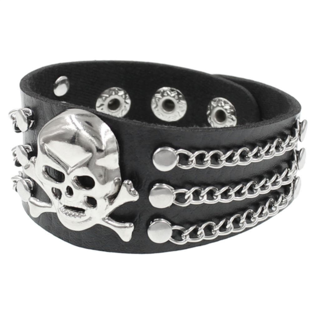 Wholesale Leather Punk Skull Bracelet