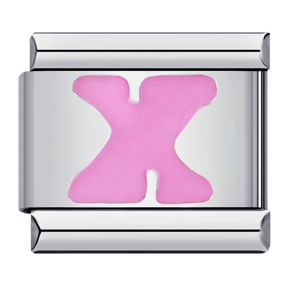 Wholesale Italian Charm Bracelet 9mm DIY Splicing Removable Pink English Letters Stainless Steel Composable Bracelet ACC-BT-QiYing016