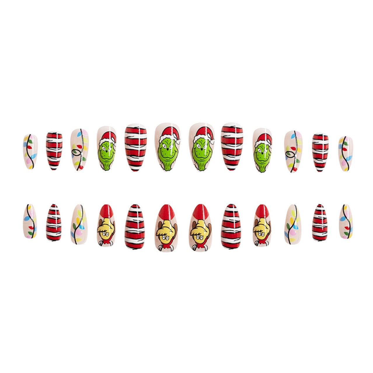Wholesale 24 Pieces/box Christmas Red and Green Contrast Cartoon Manicure Press-on Nails Kits Nail Stickers ACC-NS-GuaiXL029