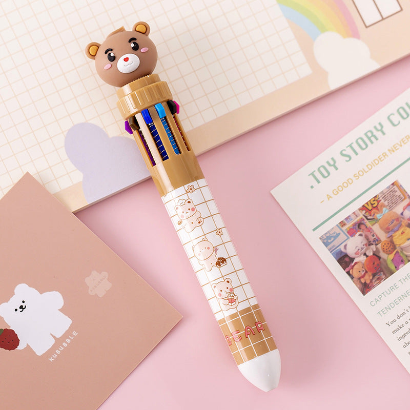 Wholesale Bear 10 Color Ballpoint Pen Cartoon Press Multicolor Color Pen