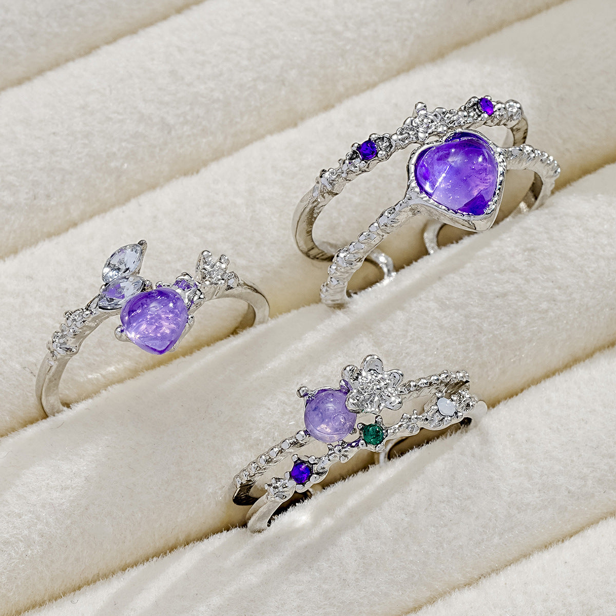 Wholesale Heart-shaped adjustable zircon ring 3-Piece Set