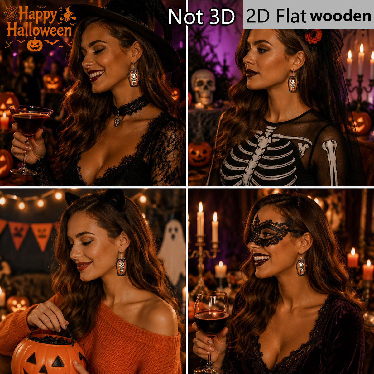 Wholesale  Wooden Earrings Coffin Frame Top Hat Skeleton Man Retro Distressed Cartoon Drop Earrings For Party Boutique