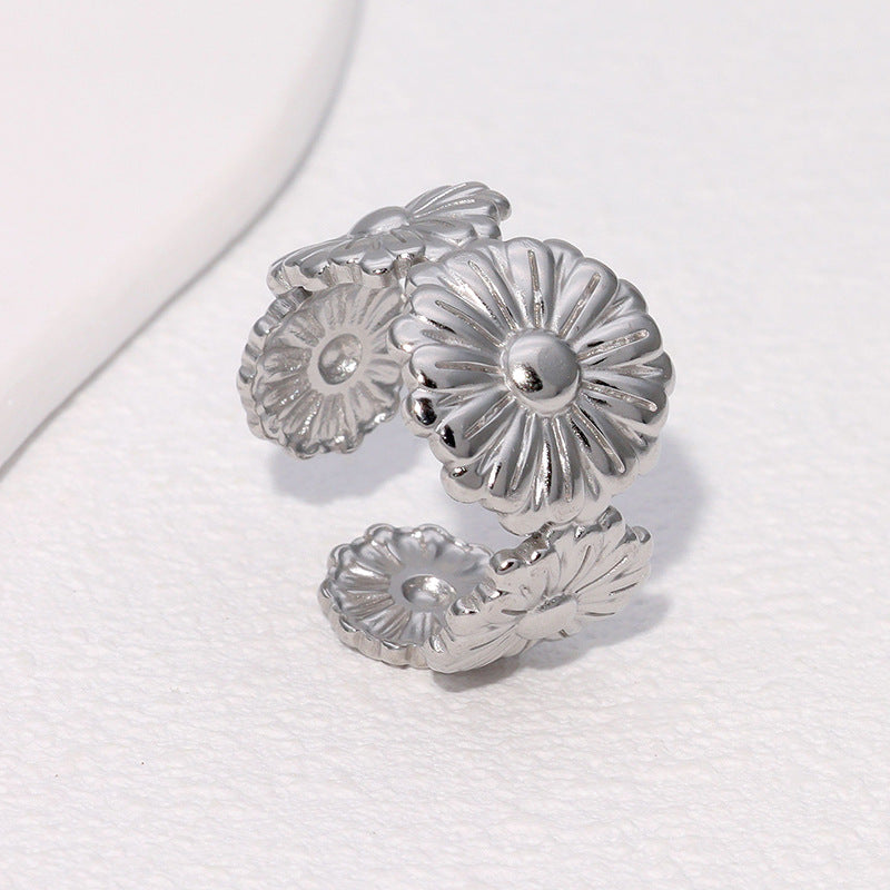 Wholesale Stainless Steel Flower Adjustable Ring