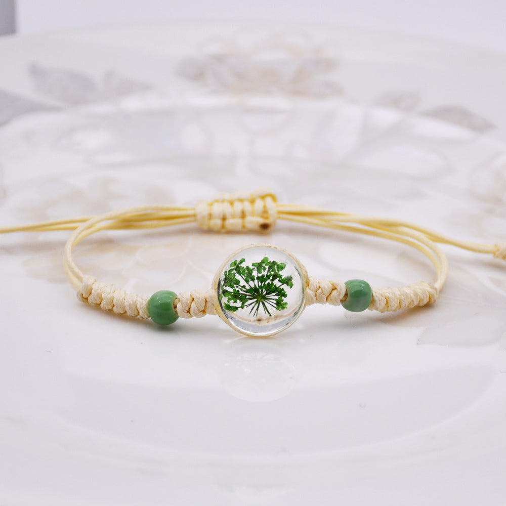 Wholesale Women' s Handmade Dried Flower Bracelet with Glass Ball Charm,  Red,  Boutique Resale Gift for Everyday Wear