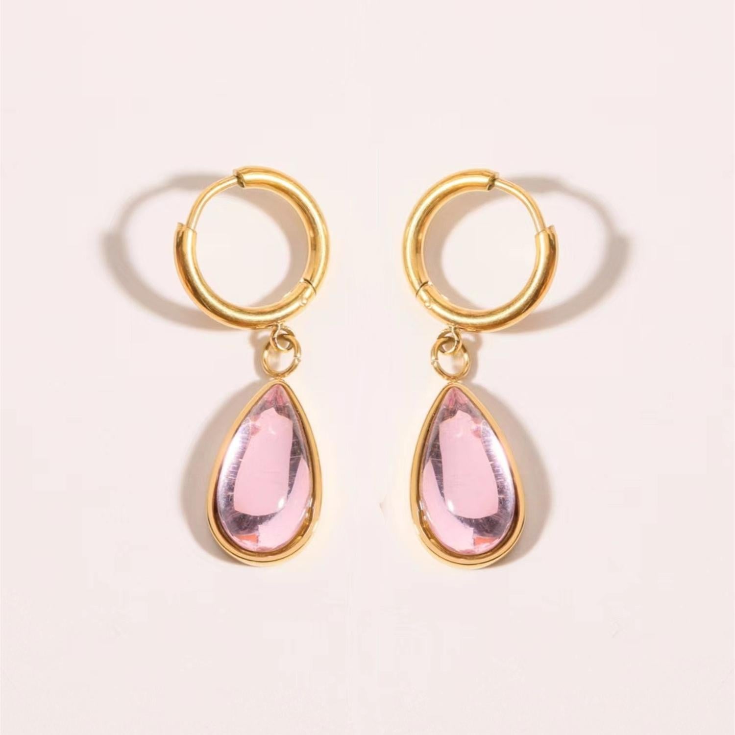 Wholesale Stainless Steel 18K Gold Plated Water Drop Twelve Birthstone Earrings