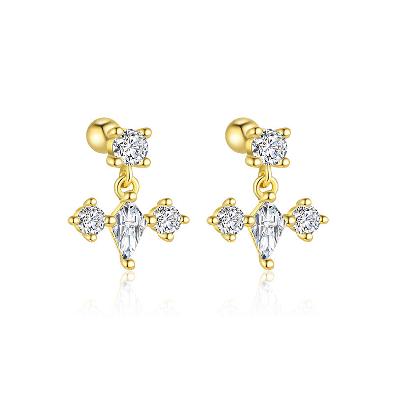 Wholesale S925 sterling silver zircon round head light luxury earrings