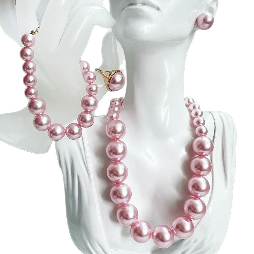 Wholesale Elegant Korean Pearl Necklace Earrings Set Bridal Jewelry Accessory Trendy Gift For Women Resale