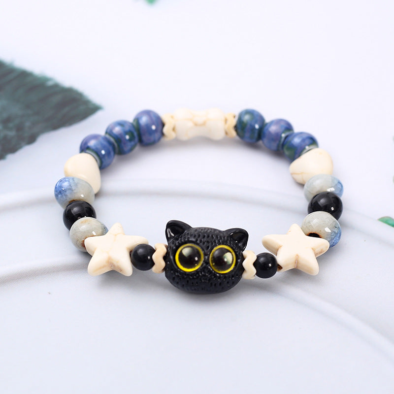 Wholesale Rainbow Cat Paw Ceramic Bead Bracelet,  Trendy Gift for Students,  Handmade Fashion Accessory