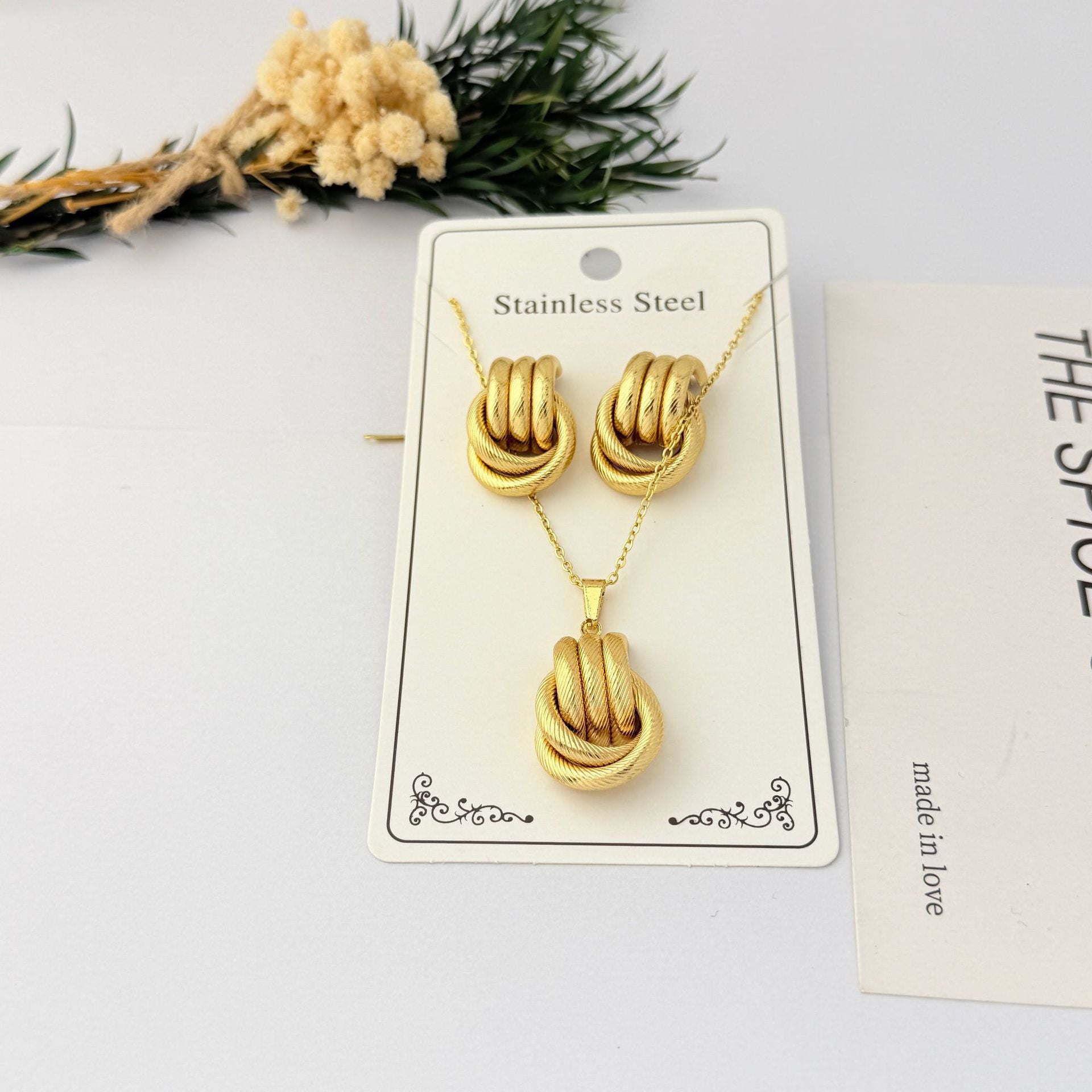 Wholesale Geometric Gold Plated Stainless Steel Necklace Earring Set for Party Boutique Jewelry